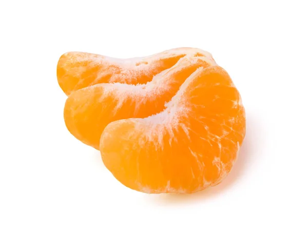 Trois Tranches Mandarine Sucrées Juteuses Isolé Sur Fond Blanc — Photo