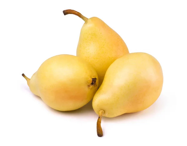 Dojrzałe Soczyste Żółte Trzy Gruszki Izolowane Białym Tle Świeże Owoce — Zdjęcie stockowe