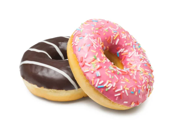 Heerlijke Geurige Donuts Geïsoleerd Witte Achtergrond Rechtenvrije Stockafbeeldingen