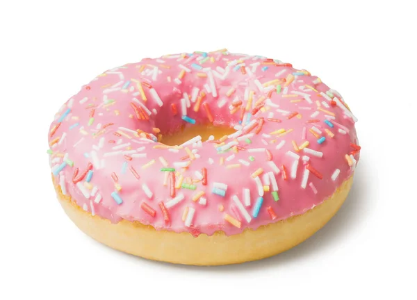 Donut Met Roze Slagroom Geïsoleerd Witte Achtergrond Rechtenvrije Stockfoto's