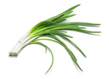 Beyaz arka planda izole taze yeşil soğan Demet.