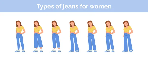 Types Jeans Women Flat Illustration — Stock Vector