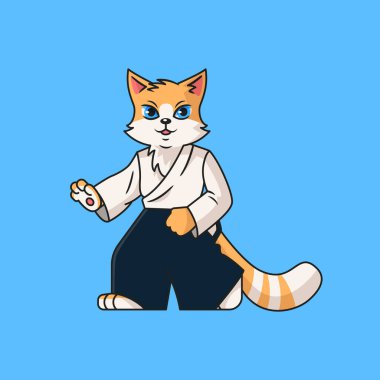 Cute red cat practicing Aikido. Cartoon vector character for children