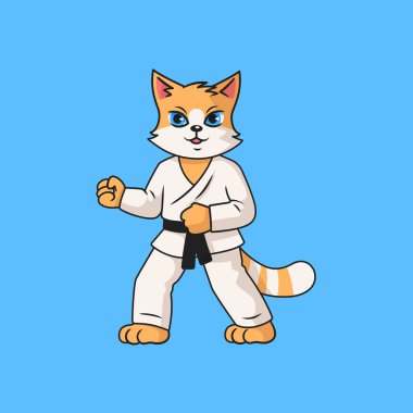 Cute ginger cat practicing karate. Cartoon vector character for children