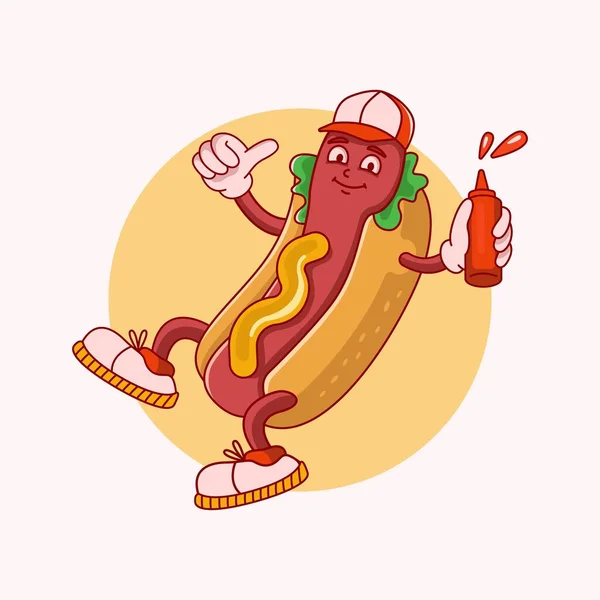 Cartoon Hotdog Mascot Character Design Vector — Stock Vector