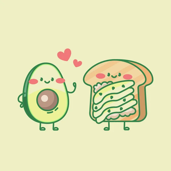 Cute Avocado Sandwich Characters Cartoon Vector Isolated Illustration — Stockvektor