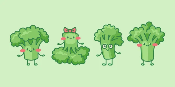 Cute Broccoli Characters Cartoon Vector Isolated Illustration — 스톡 벡터