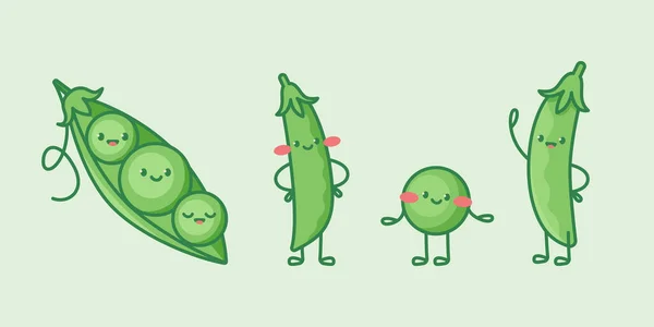 Cute Green Peas Characters Cartoon Vector Isolated Illustration — 스톡 벡터