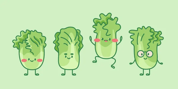 Cute Cabbage Characters Cartoon Vector Isolated Illustration — Stockvector