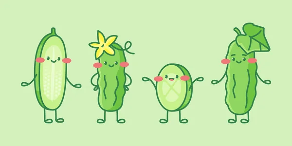 Cute Cucumber Characters Cartoon Vector Isolated Illustration — Stockvector