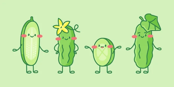 Cute cucumber characters. Cartoon vector isolated illustration