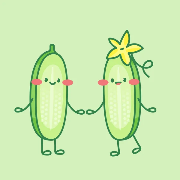 Cute Cucumber Characters Couple Love Cartoon Vector Isolated Illustration — Stockvector
