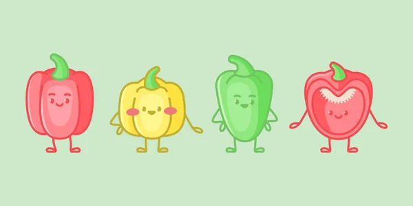 Cute Bell Peppers Characters Cartoon Vector Isolated Illustration — Stock vektor