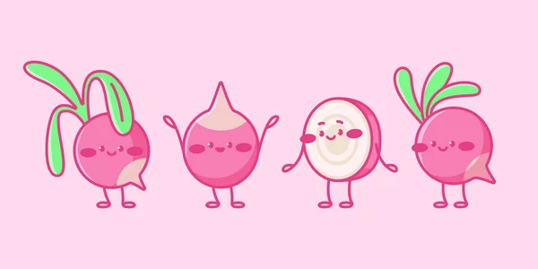 Cute Radish Characters Cartoon Vector Isolated Illustration — Stockvector