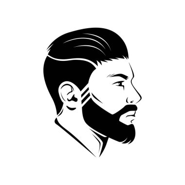 Barbershop men hairstyle and beard illustration from the side. Vector isolated on white background