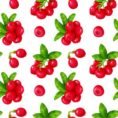 Lingonberry and leaves seamless pattern. Berry design for wrapping paper, textile, packaging, fabric.