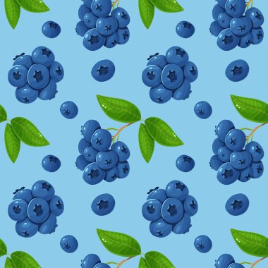 Blueberry and leaves seamless pattern. Berry design for wrapping paper, textile, packaging, fabric.