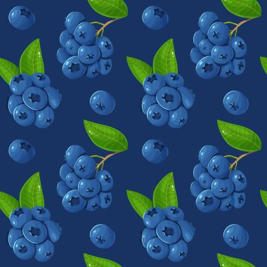 Blueberry and leaves seamless pattern. Berry design for wrapping paper, textile, packaging, fabric.