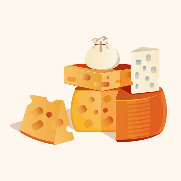 白を基調としたチーズの盛り合わせ 平面ベクトル図 — ストックベクタ