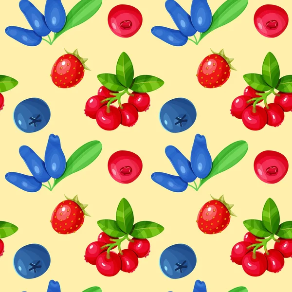 Different Berries Seamless Pattern Berry Design Wrapping Paper Textile Packaging — Vetor de Stock