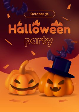 Halloween party poster with pumpkins and bats