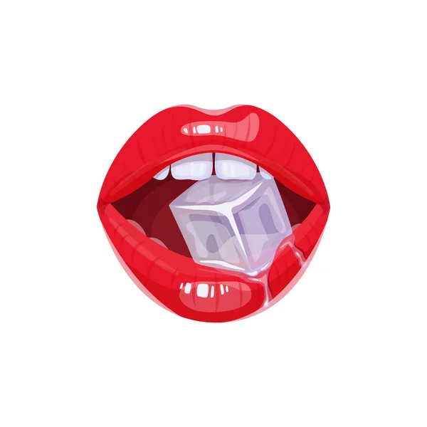 Γυναίκα Κόκκινα Χείλη Πάγο Κύβο — Διανυσματικό Αρχείο