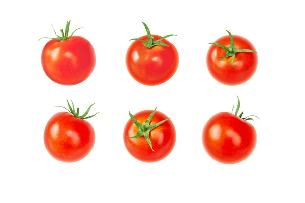 Zestaw Czerwonych Warzyw Pomidorowych Izolowany Białym Solanum Lycopersicum Dojrzałe Owoce — Zdjęcie stockowe