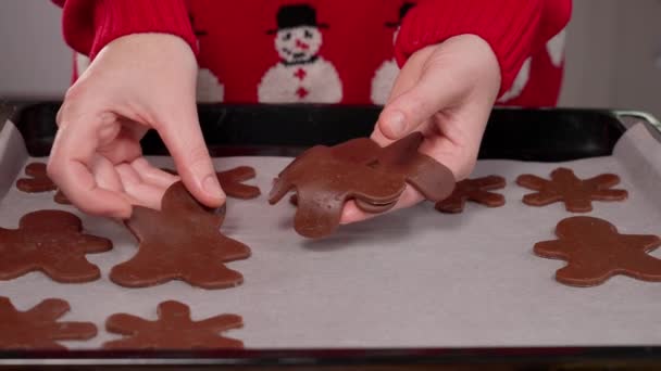 Mains Féminines Mettre Des Biscuits Noël Pour Cuisson Sur Une — Video