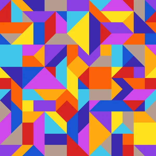 Bright Abstract Geometric Seamless Pattern Blue Brown Orange Red Violet — 스톡 벡터