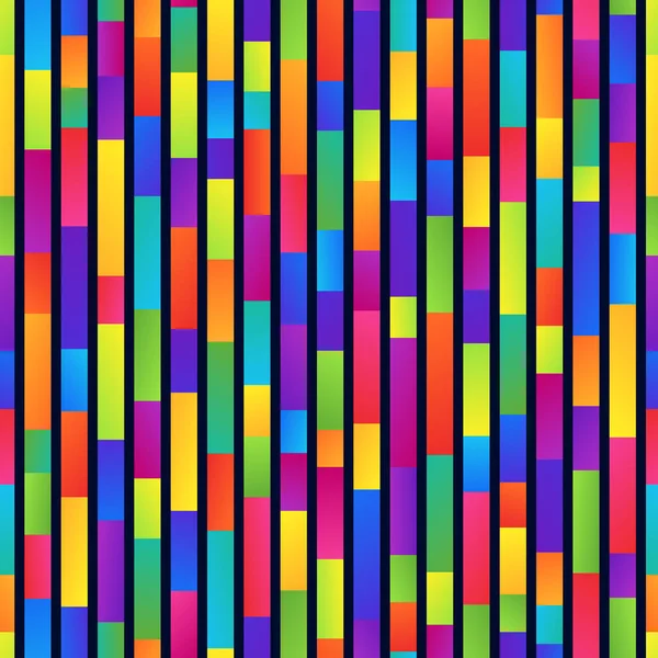 Colorful Bright Striped Seamless Pattern Vertical Irregular Rectangles Dark Backdrop — Image vectorielle