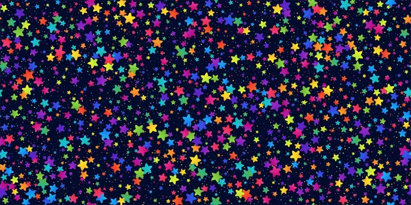 Horizontal Abstract Bright Cosmic Seamless Pattern Colorful Stars Dark Backdrop — Vector de stock