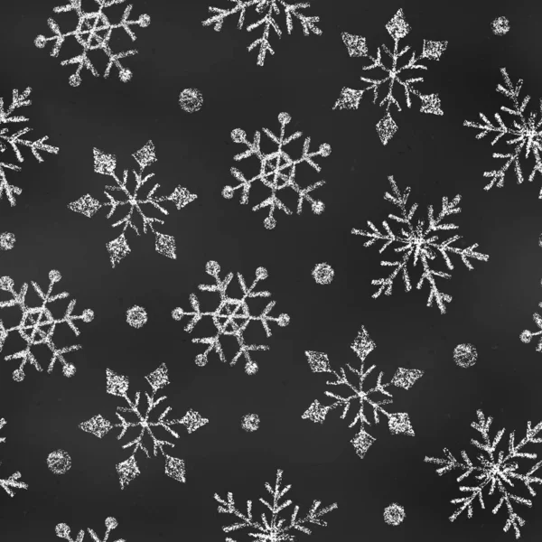 Winter Seamless Pattern Chalk Skizzen Weiße Schneeflocken Auf Schwarzem Kreide — Stockvektor