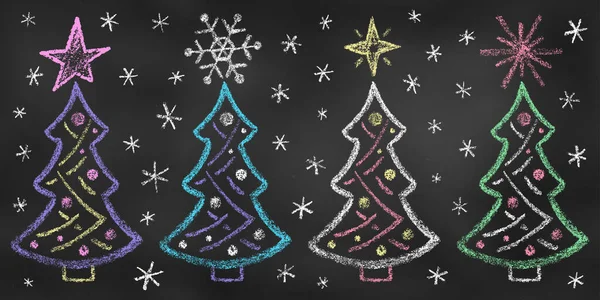 Conjunto Elementos Design Árvores Natal Cores Diferentes Isoladas Chalkboard Desenho —  Vetores de Stock