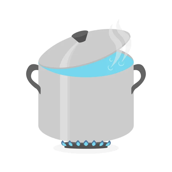Μεγάλη κατσαρόλα με νερό για σούπα. Μαγείρεμα σκεύη εικονίδιο διάνυσμα εικονογράφηση — Διανυσματικό Αρχείο