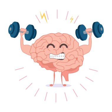 Brain training with dumbbells, human train intellect, mind workout vector illustration design