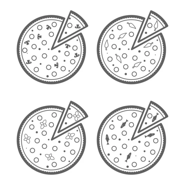 Pizza Mushrooms Icon Set Vector Illustration Design Isolated Concept — Vector de stock