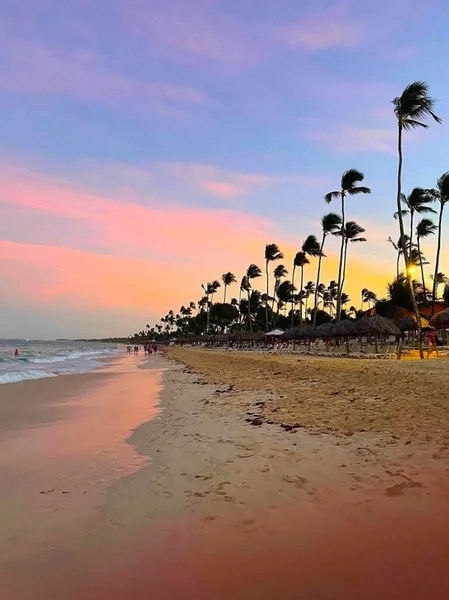 Hermoso Amanecer Sobre Playa Tropical Palmeras República Dominicana — Foto de Stock