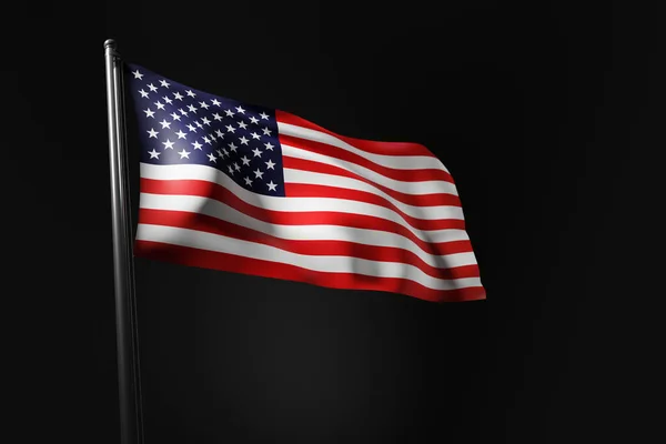 Американский Флаг Флагштоке Ветру Изображение Флаг Сша Темном Низком Фоне — стоковое фото