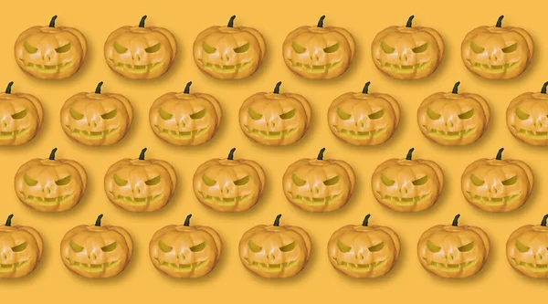 Calabazas Jack Lantern Fondo Naranja Modelo Renderizado Tema Halloween Ilustración — Foto de Stock