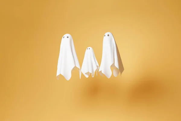 Fantasmas Assustadores Como Cobertor Branco Fluindo Ilustração Halloween Festivo Outono — Fotografia de Stock