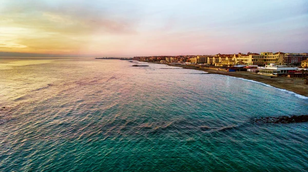 Sunset Roma Pandangan Udara Ostia Pantai Lido Atas Biru Satin — Stok Foto