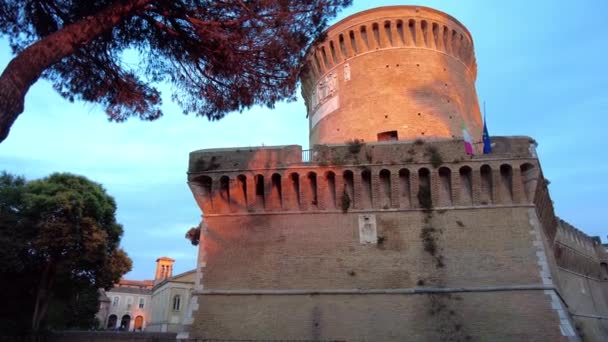 Pan Right Beautiful Facade Ancient Medieval Castle Julio Located Ostia — Stok video