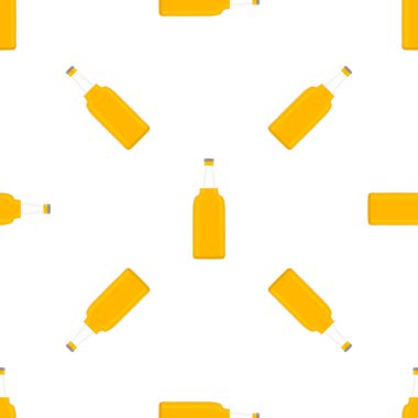 Bira fabrikası için kapaklı dikişsiz bira şişeleri üzerine resim. Beyaz arka planda birbirinin aynı cam şişelerden oluşan patern birası. Cam şişeler bira gurmesi için ana aksesuar..