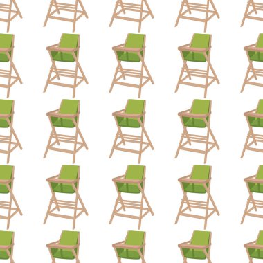 Bebekleri beslemek için renkli modern çocuk sandalyesinin çizimi. Yüksek bacaklı çocuk koltuğu koleksiyonundan oluşan çizimler. Kit stil çocuk aksesuar parlak yüksek sandalye.