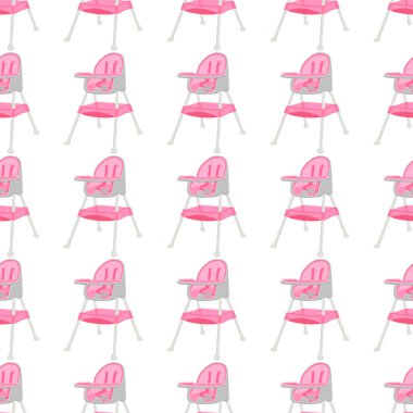Bebekleri beslemek için renkli modern çocuk sandalyesinin çizimi. Yüksek bacaklı çocuk koltuğu koleksiyonundan oluşan çizimler. Kit stil çocuk aksesuar parlak yüksek sandalye.