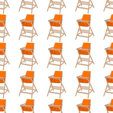 Bebekleri beslemek için renkli modern çocuk sandalyesinin çizimi. Yüksek bacaklı çocuk koltuğu koleksiyonundan oluşan çizimler. Kit stil çocuk aksesuar parlak yüksek sandalye.