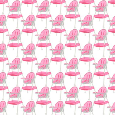 Bebekleri beslemek için renkli modern çocuk sandalyesinin çizimi. Yüksek bacaklı çocuk koltuğu koleksiyonundan oluşan çizimler. Kit stil çocuk aksesuar parlak yüksek sandalye.