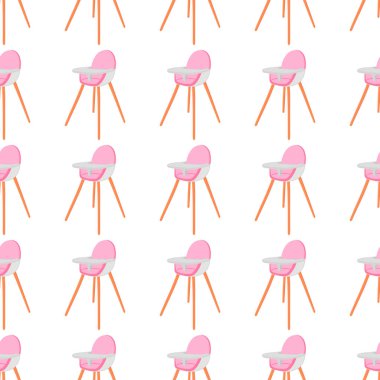 Bebekleri beslemek için renkli modern çocuk sandalyesinin çizimi. Yüksek bacaklı çocuk koltuğu koleksiyonundan oluşan çizimler. Kit stil çocuk aksesuar parlak yüksek sandalye.