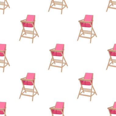 Bebekleri beslemek için renkli modern çocuk sandalyesinin çizimi. Yüksek bacaklı çocuk koltuğu koleksiyonundan oluşan çizimler. Kit stil çocuk aksesuar parlak yüksek sandalye.