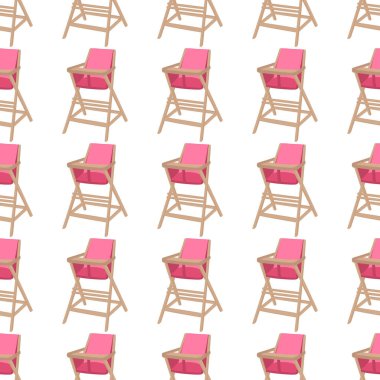 Bebekleri beslemek için renkli modern çocuk sandalyesinin çizimi. Yüksek bacaklı çocuk koltuğu koleksiyonundan oluşan çizimler. Kit stil çocuk aksesuar parlak yüksek sandalye.